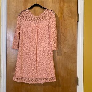Coral lace dress, size small, like new